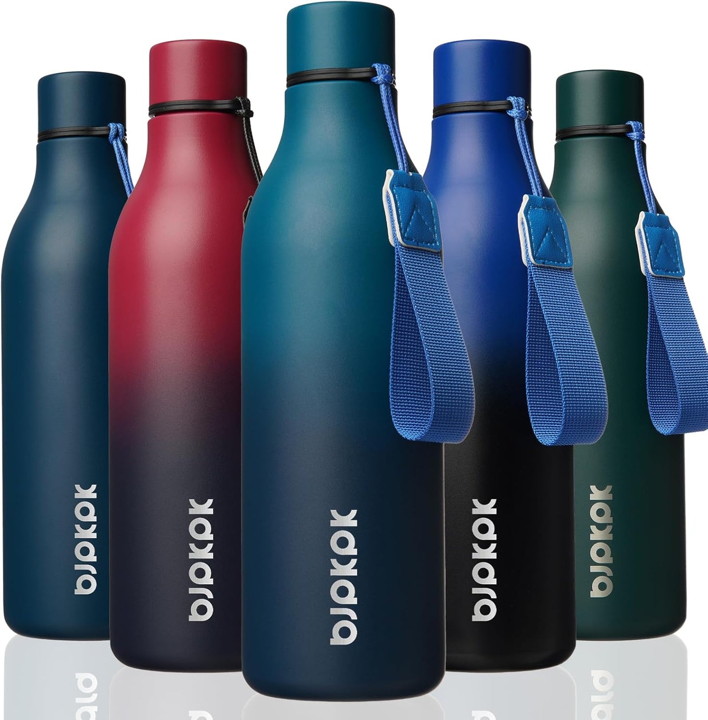 18oz Insulated Water Bottle, Stainless Steel Bottle with Carry Strap | Keep Cold & Hot Vacuum Insulation, Leak-Proof BPA-Free Design, Slim Bottle Fits Most Cup Holders for Gym, Office & Travel - Colors B