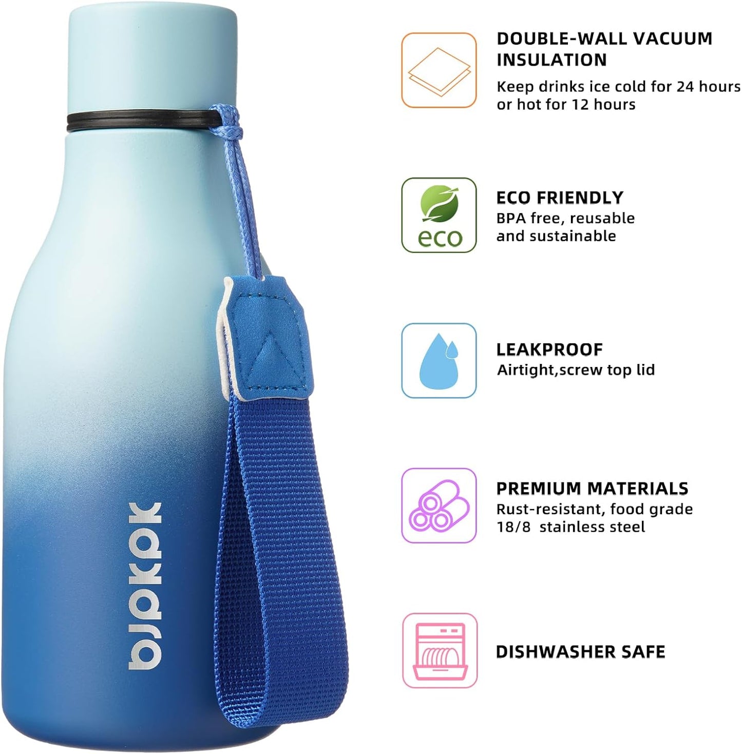 18oz Insulated Water Bottle, Stainless Steel Bottle with Carry Strap | Keep Cold & Hot Vacuum Insulation, Leak-Proof BPA-Free Design, Slim Bottle Fits Most Cup Holders for Gym, Office & Travel - Colors B