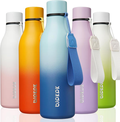 18oz Insulated Water Bottle, Stainless Steel Bottle with Carry Strap | Keep Cold & Hot Vacuum Insulation, Leak-Proof BPA-Free Design, Slim Bottle Fits Most Cup Holders for Gym, Office & Travel - Colors B