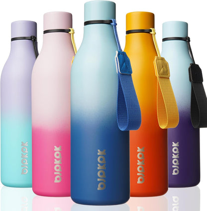 18oz Insulated Water Bottle, Stainless Steel Bottle with Carry Strap | Keep Cold & Hot Vacuum Insulation, Leak-Proof BPA-Free Design, Slim Bottle Fits Most Cup Holders for Gym, Office & Travel - Colors B