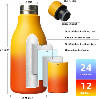 18oz Insulated Water Bottle, Stainless Steel Bottle with Carry Strap | Keep Cold & Hot Vacuum Insulation, Leak-Proof BPA-Free Design, Slim Bottle Fits Most Cup Holders for Gym, Office & Travel - Colors B