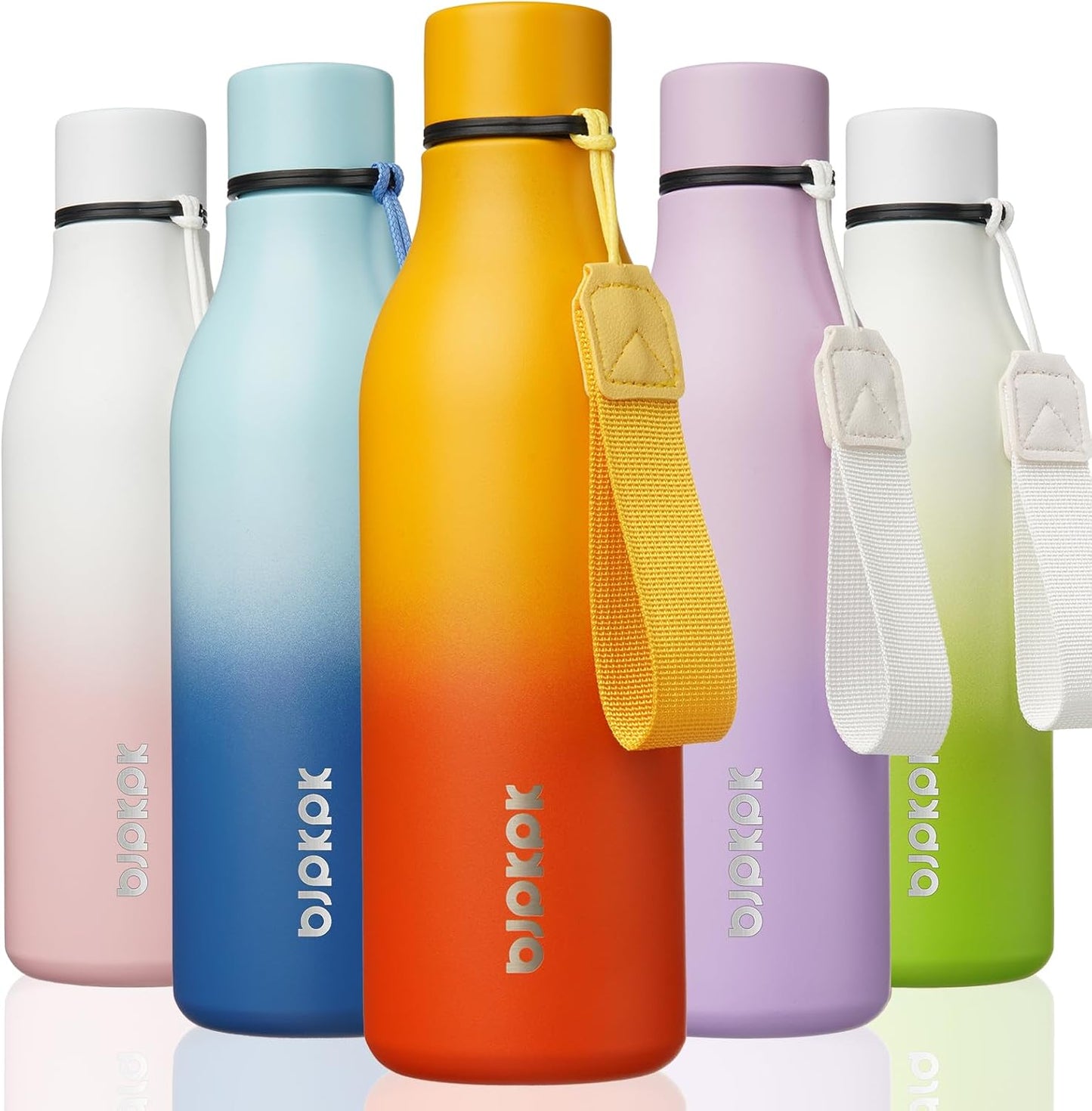 18oz Insulated Water Bottle, Stainless Steel Bottle with Carry Strap | Keep Cold & Hot Vacuum Insulation, Leak-Proof BPA-Free Design, Slim Bottle Fits Most Cup Holders for Gym, Office & Travel - Colors B