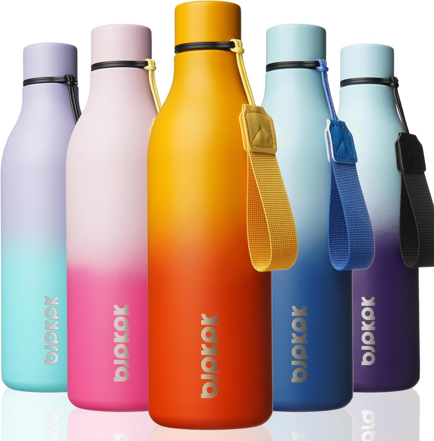 18oz Insulated Water Bottle, Stainless Steel Bottle with Carry Strap | Keep Cold & Hot Vacuum Insulation, Leak-Proof BPA-Free Design, Slim Bottle Fits Most Cup Holders for Gym, Office & Travel - Colors B