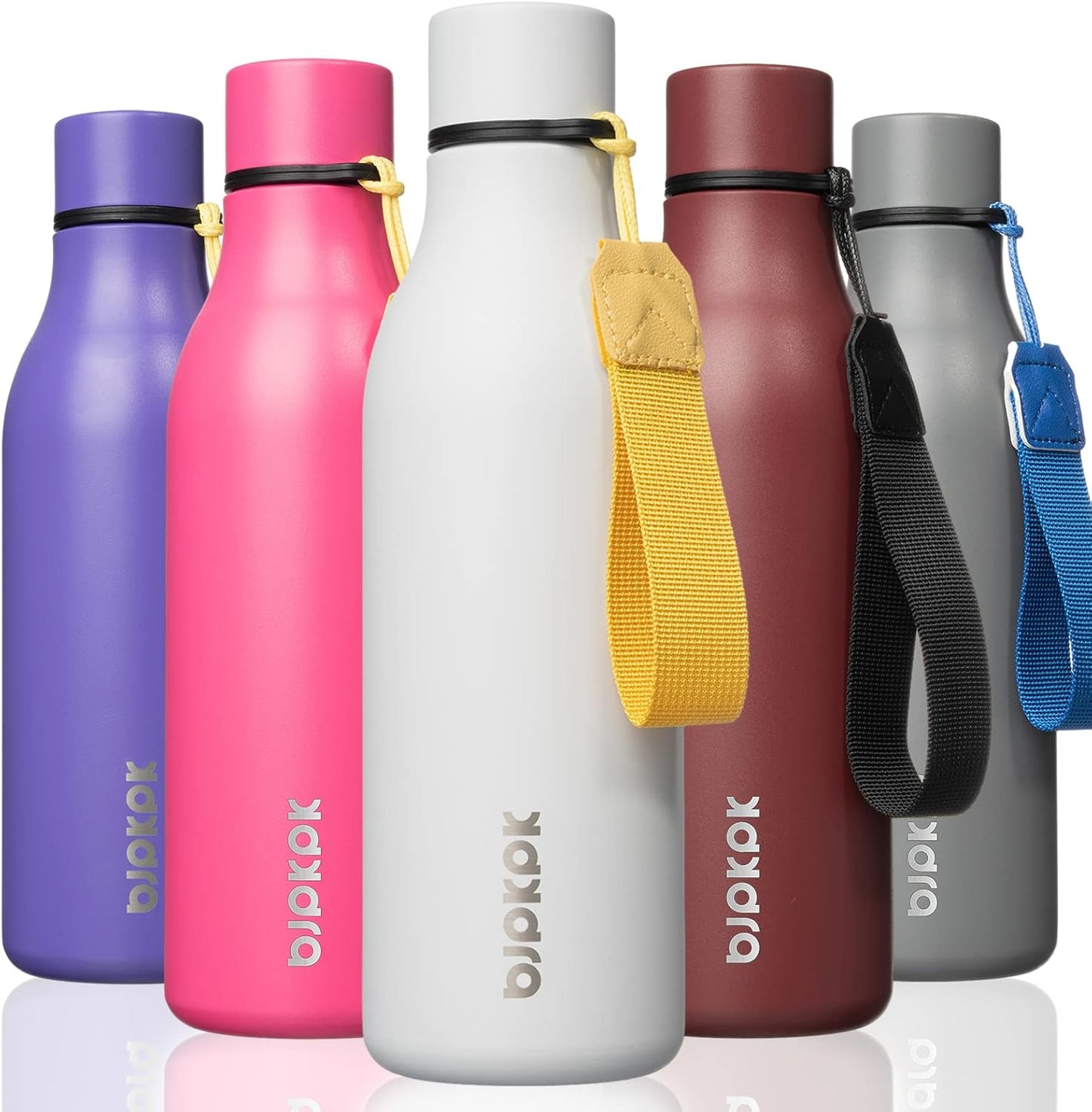 18oz Insulated Water Bottle, Stainless Steel Bottle with Carry Strap | Keep Cold & Hot Vacuum Insulation, Leak-Proof BPA-Free Design, Slim Bottle Fits Most Cup Holders for Gym, Office & Travel - Colors B