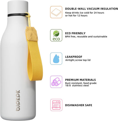 18oz Insulated Water Bottle, Stainless Steel Bottle with Carry Strap | Keep Cold & Hot Vacuum Insulation, Leak-Proof BPA-Free Design, Slim Bottle Fits Most Cup Holders for Gym, Office & Travel - Colors B