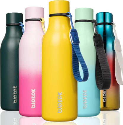 18oz Insulated Water Bottle, Stainless Steel Bottle with Carry Strap | Keep Cold & Hot Vacuum Insulation, Leak-Proof BPA-Free Design, Slim Bottle Fits Most Cup Holders for Gym, Office & Travel - Colors B