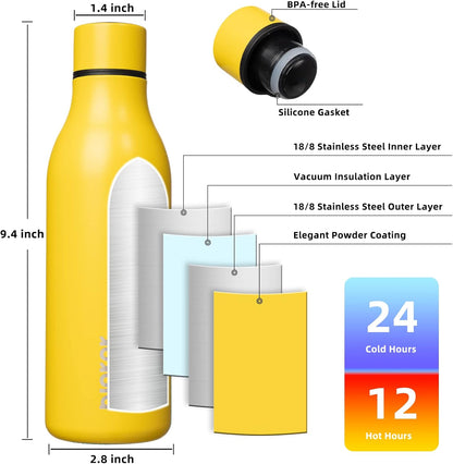 18oz Insulated Water Bottle, Stainless Steel Bottle with Carry Strap | Keep Cold & Hot Vacuum Insulation, Leak-Proof BPA-Free Design, Slim Bottle Fits Most Cup Holders for Gym, Office & Travel - Colors B