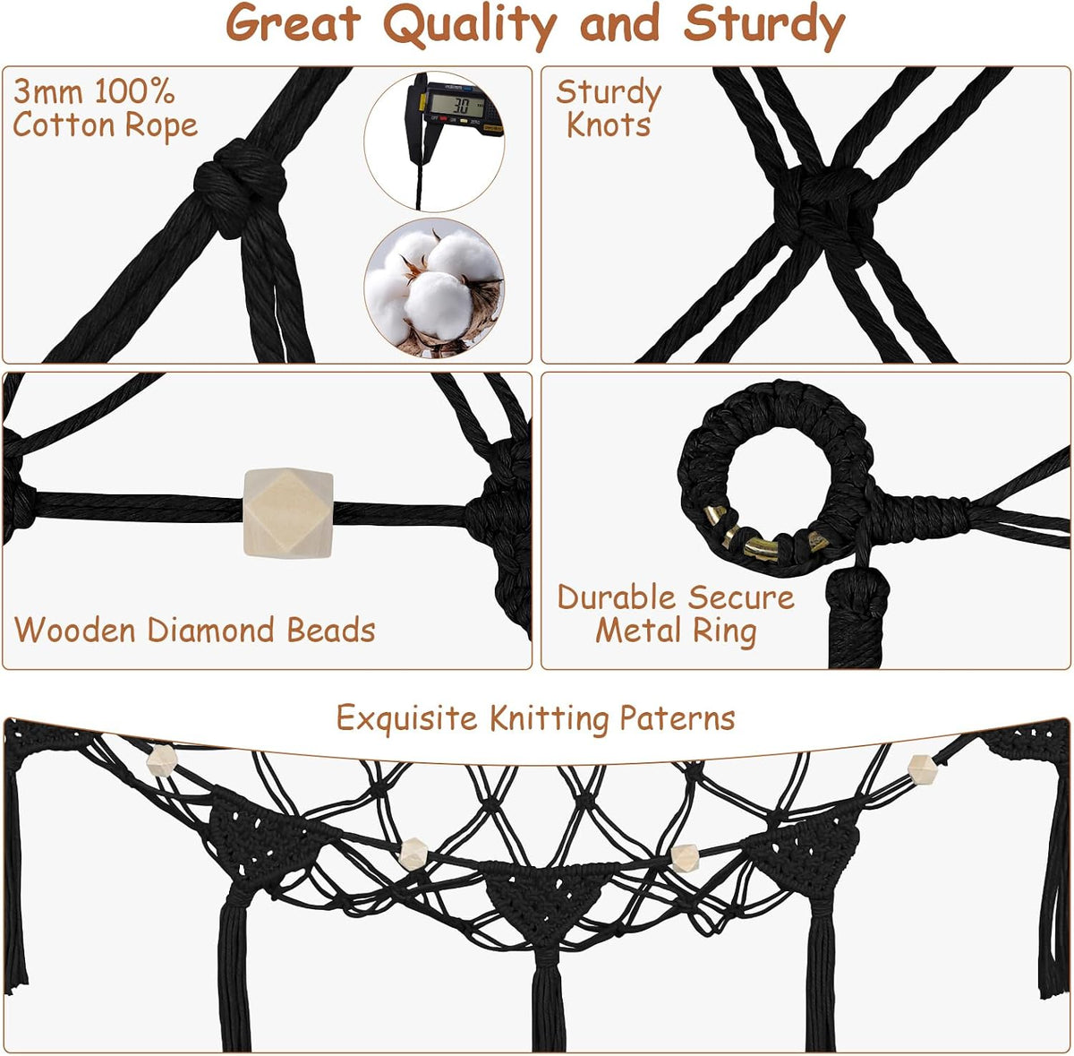 Stuffed Animal Storage Hammock Corner, 56'' Large Macrame Plushie Net,Black