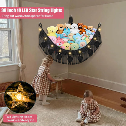 Stuffed Animal Storage Hammock Corner, 56'' Large Macrame Plushie Net,Black