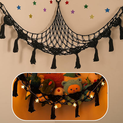 Stuffed Animal Storage Hammock Corner, 56'' Large Macrame Plushie Net,Black
