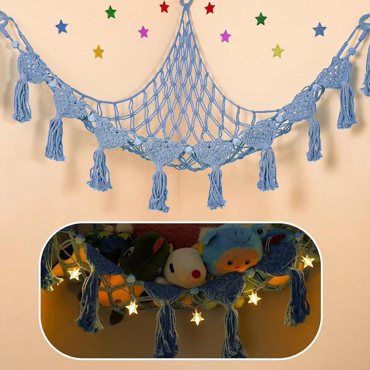 Stuffed Animal Storage Hammock Corner, 56'' Large Macrame Plushie Net,Black