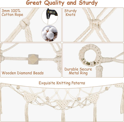 Stuffed Animal Storage Hammock Corner, 56'' Large Macrame Plushie Net,Black
