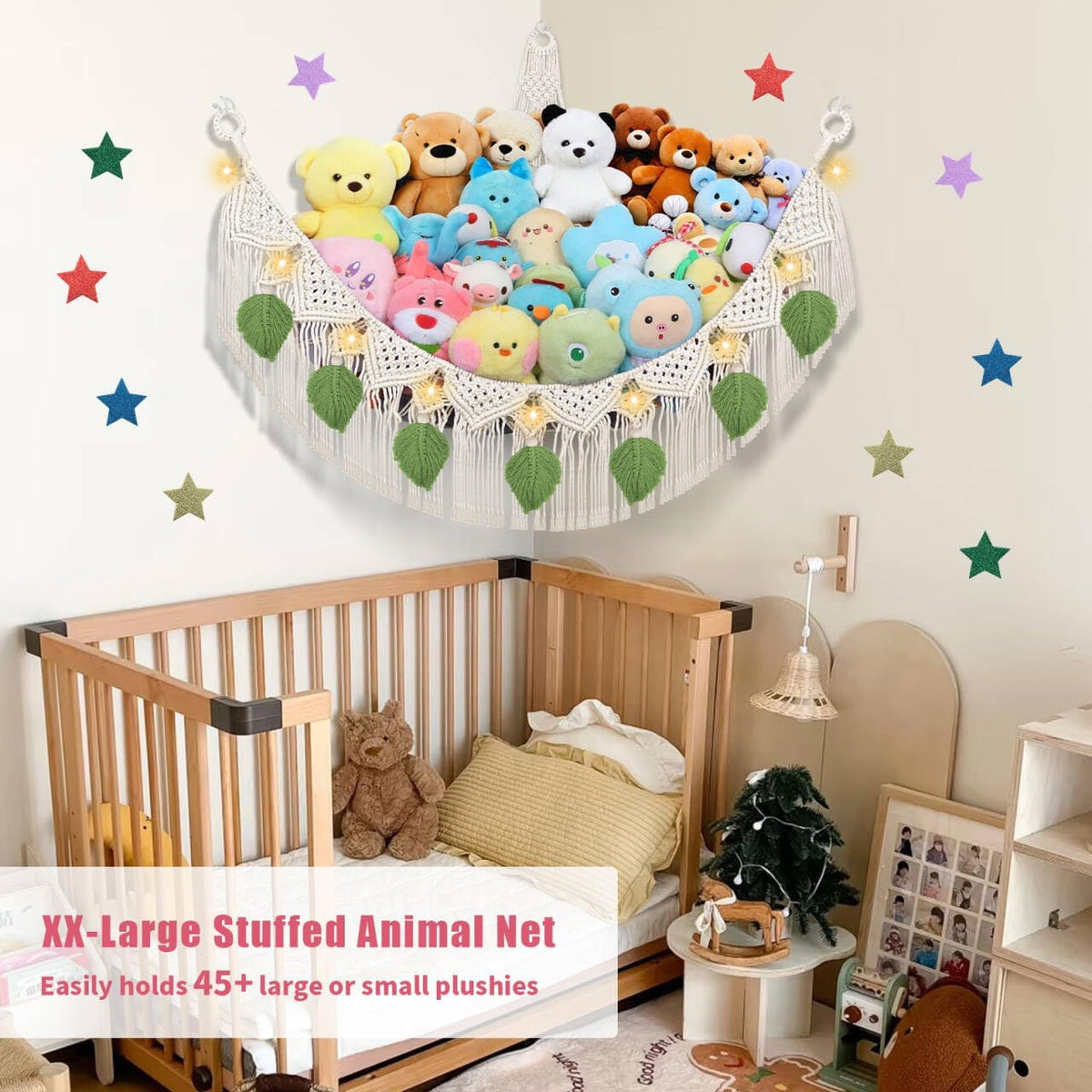 Stuffed Animal Storage Hammock Corner, 56'' Large Macrame Plushie Net,Black