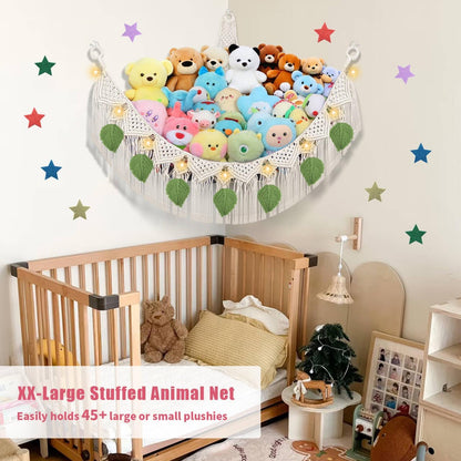 Stuffed Animal Storage Hammock Corner, 56'' Large Macrame Plushie Net,Black