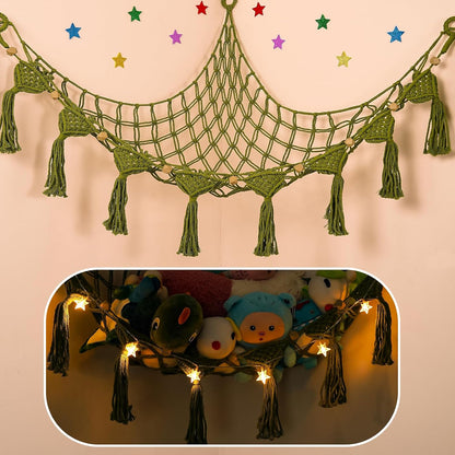 Stuffed Animal Storage Hammock Corner, 56'' Large Macrame Plushie Net,Black
