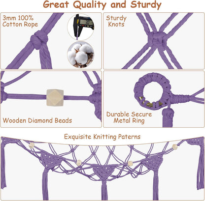 Stuffed Animal Storage Hammock Corner, 56'' Large Macrame Plushie Net,Black