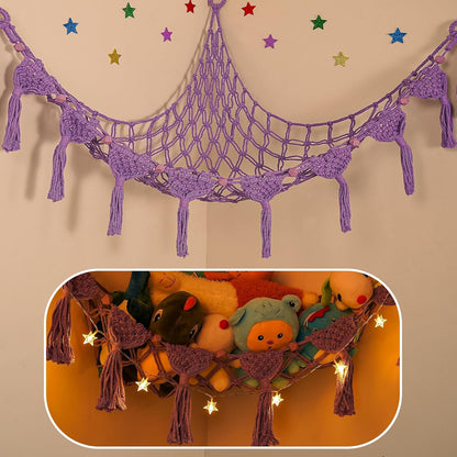 Stuffed Animal Storage Hammock Corner, 56'' Large Macrame Plushie Net,Black
