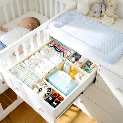 Drawer Organizer Clothes - Closet Drawer Organizer Bins for Baby Clothes Storage, Fabric Dresser Organizer for Nursery Bedroom, Foldable Small Drawer Dividers for Underwear Socks