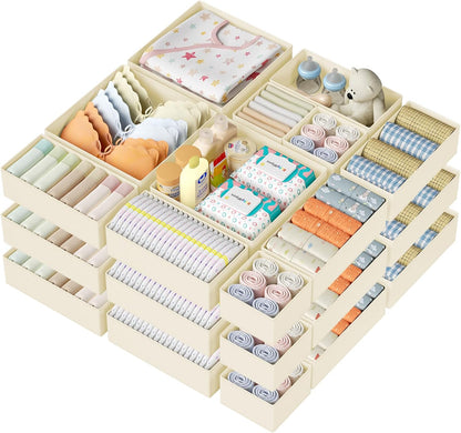 Drawer Organizer Clothes - Closet Drawer Organizer Bins for Baby Clothes Storage, Fabric Dresser Organizer for Nursery Bedroom, Foldable Small Drawer Dividers for Underwear Socks