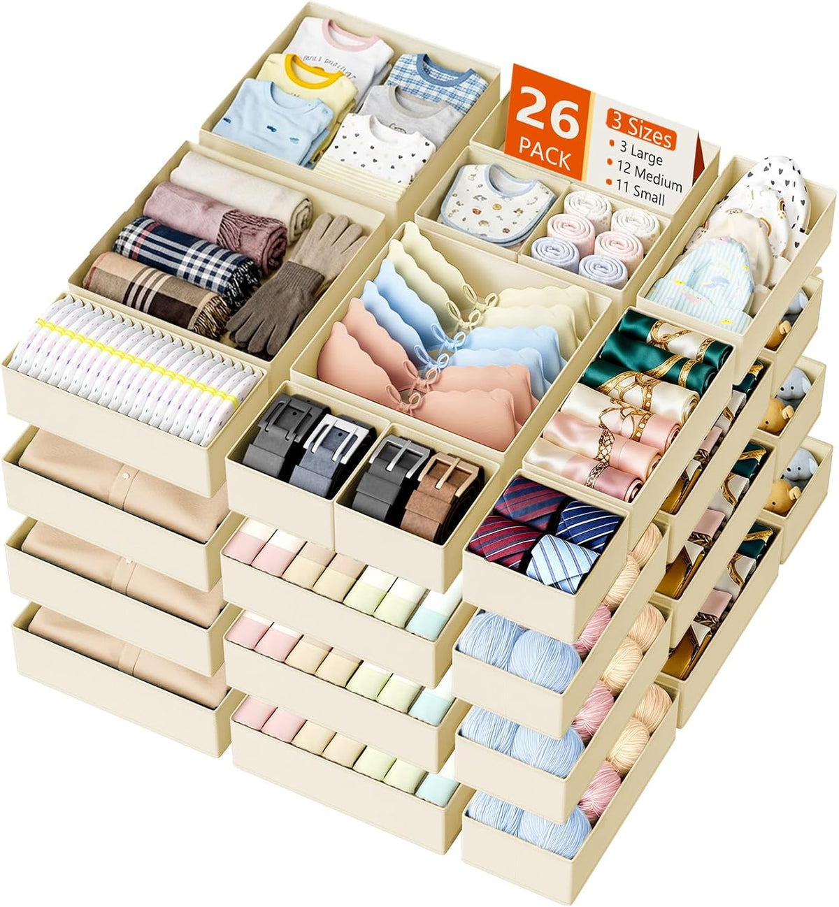 Drawer Organizer Clothes - Closet Drawer Organizer Bins for Baby Clothes Storage, Fabric Dresser Organizer for Nursery Bedroom, Foldable Small Drawer Dividers for Underwear Socks