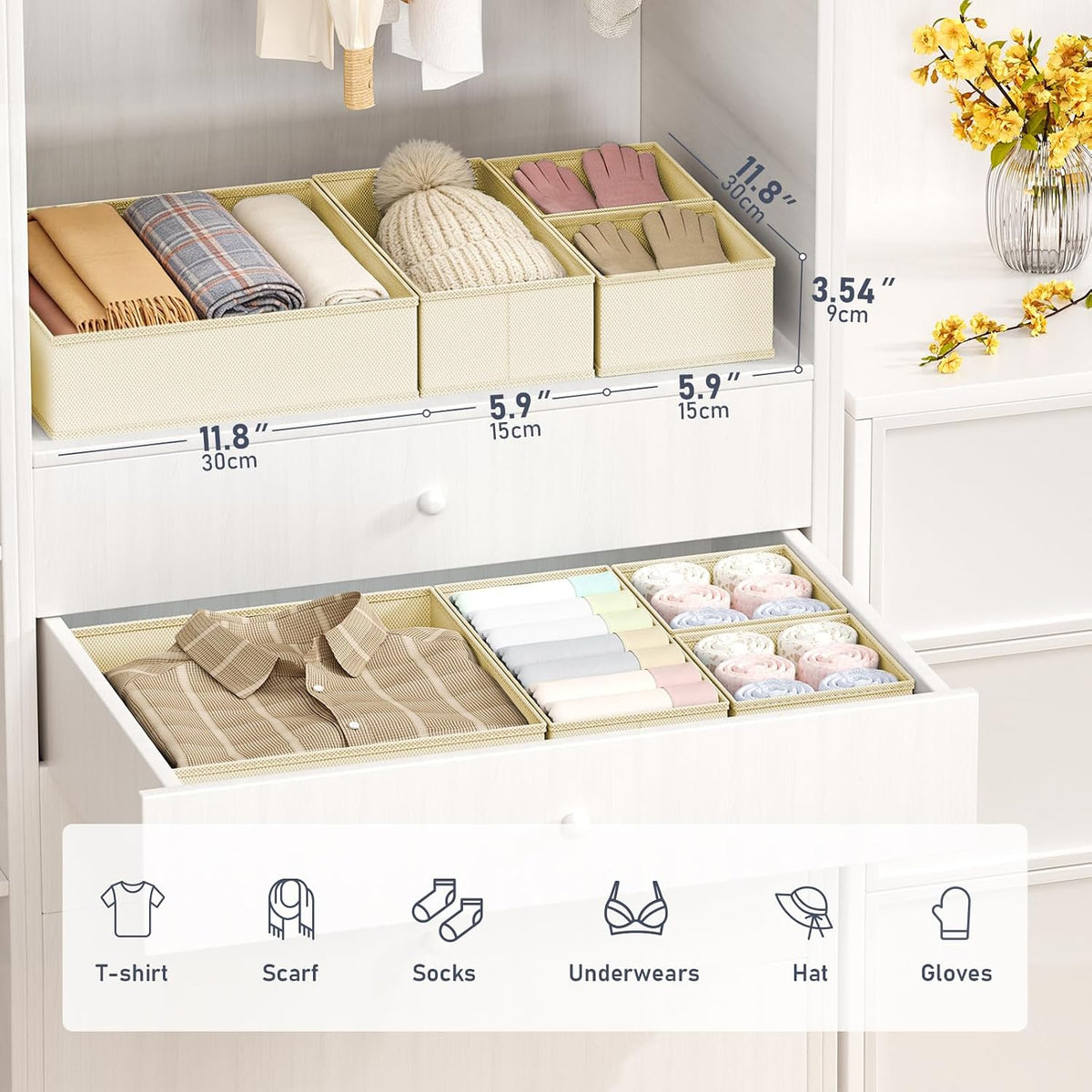 Drawer Organizer Clothes - Closet Drawer Organizer Bins for Baby Clothes Storage, Fabric Dresser Organizer for Nursery Bedroom, Foldable Small Drawer Dividers for Underwear Socks