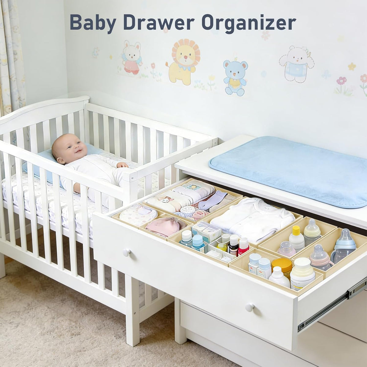 Drawer Organizer Clothes - Closet Drawer Organizer Bins for Baby Clothes Storage, Fabric Dresser Organizer for Nursery Bedroom, Foldable Small Drawer Dividers for Underwear Socks