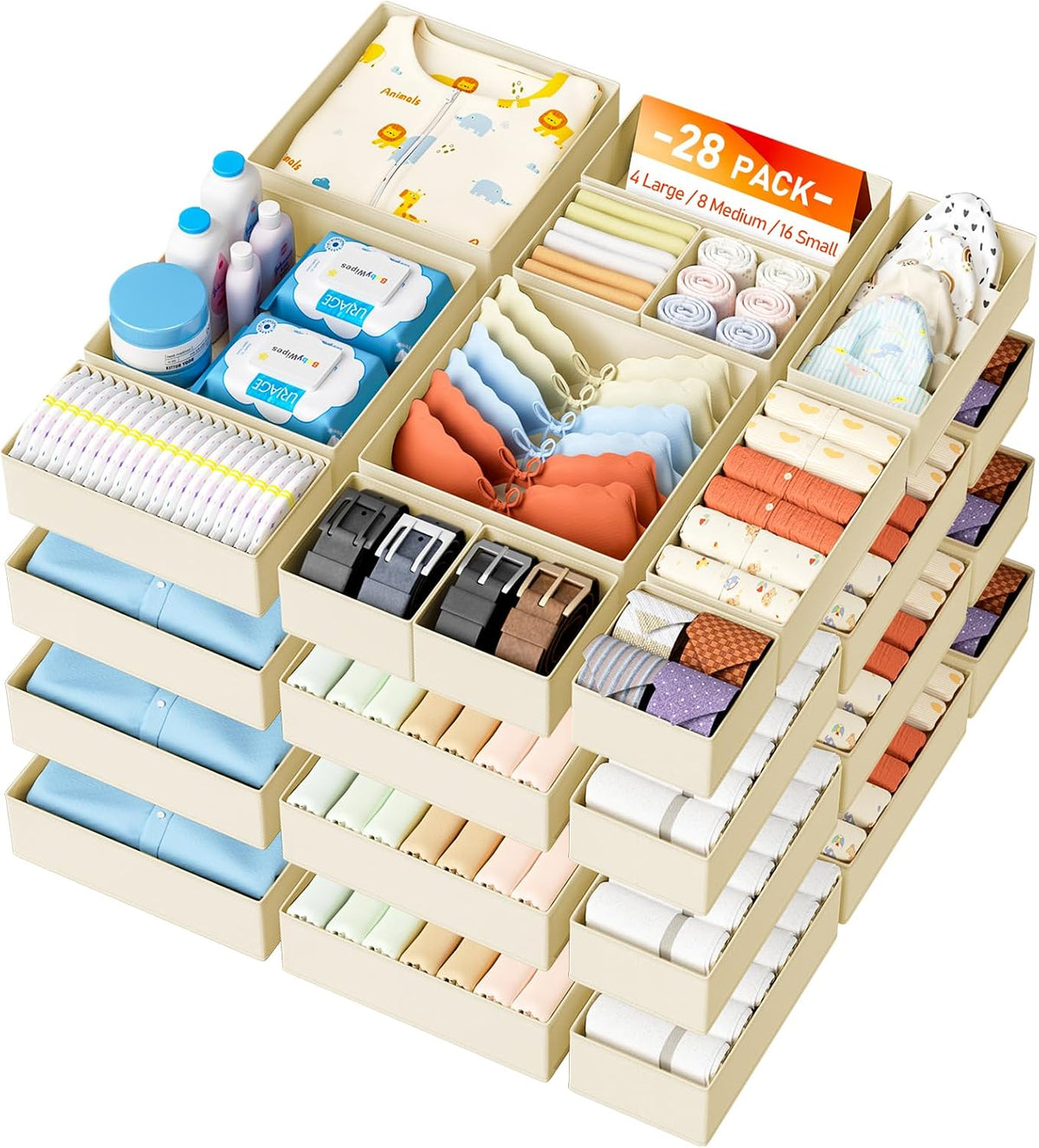Drawer Organizer Clothes - Closet Drawer Organizer Bins for Baby Clothes Storage, Fabric Dresser Organizer for Nursery Bedroom, Foldable Small Drawer Dividers for Underwear Socks