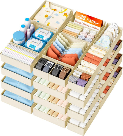 Drawer Organizer Clothes - Closet Drawer Organizer Bins for Baby Clothes Storage, Fabric Dresser Organizer for Nursery Bedroom, Foldable Small Drawer Dividers for Underwear Socks