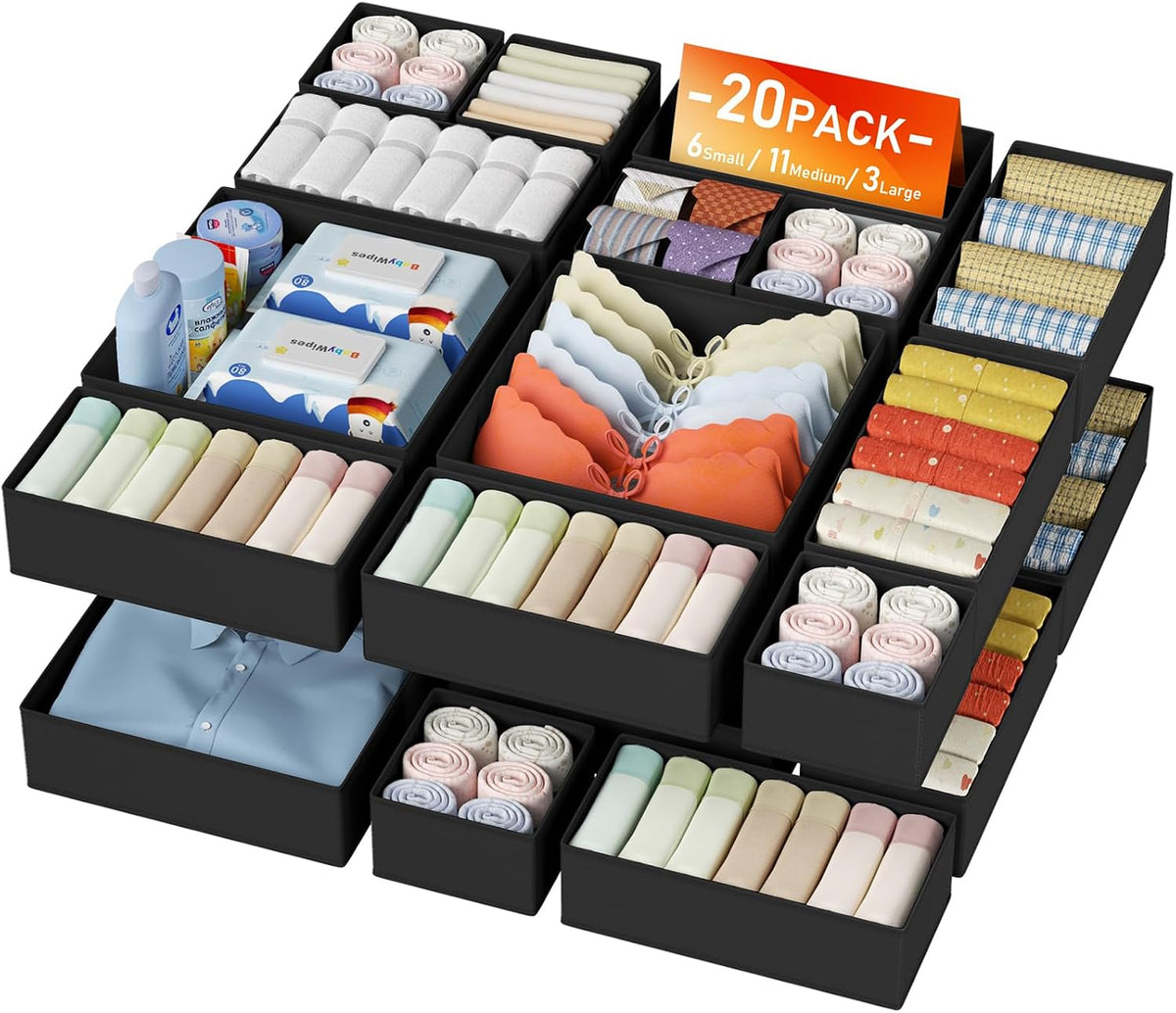 Drawer Organizer Clothes - Closet Drawer Organizer Bins for Baby Clothes Storage, Fabric Dresser Organizer for Nursery Bedroom, Foldable Small Drawer Dividers for Underwear Socks