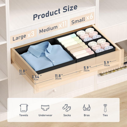 Drawer Organizer Clothes - Closet Drawer Organizer Bins for Baby Clothes Storage, Fabric Dresser Organizer for Nursery Bedroom, Foldable Small Drawer Dividers for Underwear Socks