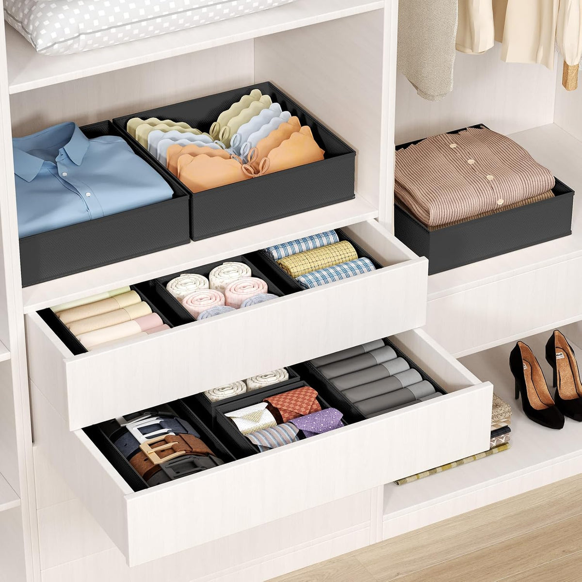 Drawer Organizer Clothes - Closet Drawer Organizer Bins for Baby Clothes Storage, Fabric Dresser Organizer for Nursery Bedroom, Foldable Small Drawer Dividers for Underwear Socks