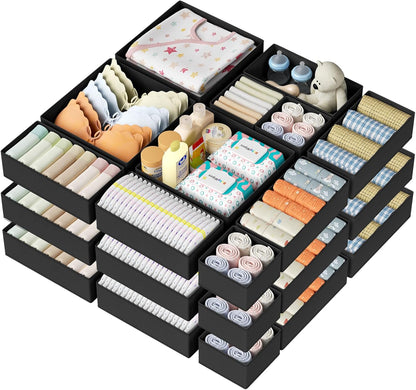 Drawer Organizer Clothes - Closet Drawer Organizer Bins for Baby Clothes Storage, Fabric Dresser Organizer for Nursery Bedroom, Foldable Small Drawer Dividers for Underwear Socks