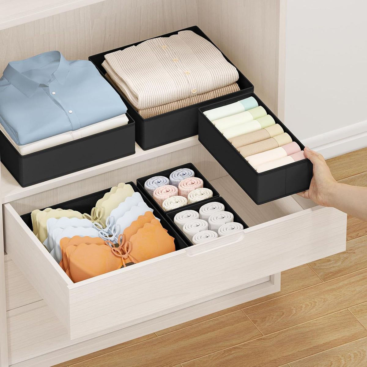 Drawer Organizer Clothes - Closet Drawer Organizer Bins for Baby Clothes Storage, Fabric Dresser Organizer for Nursery Bedroom, Foldable Small Drawer Dividers for Underwear Socks