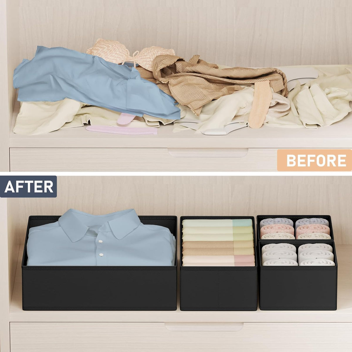 Drawer Organizer Clothes - Closet Drawer Organizer Bins for Baby Clothes Storage, Fabric Dresser Organizer for Nursery Bedroom, Foldable Small Drawer Dividers for Underwear Socks