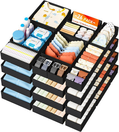 Drawer Organizer Clothes - Closet Drawer Organizer Bins for Baby Clothes Storage, Fabric Dresser Organizer for Nursery Bedroom, Foldable Small Drawer Dividers for Underwear Socks