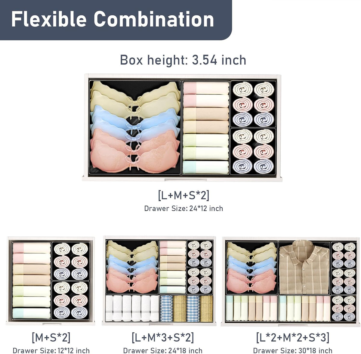 Drawer Organizer Clothes - Closet Drawer Organizer Bins for Baby Clothes Storage, Fabric Dresser Organizer for Nursery Bedroom, Foldable Small Drawer Dividers for Underwear Socks