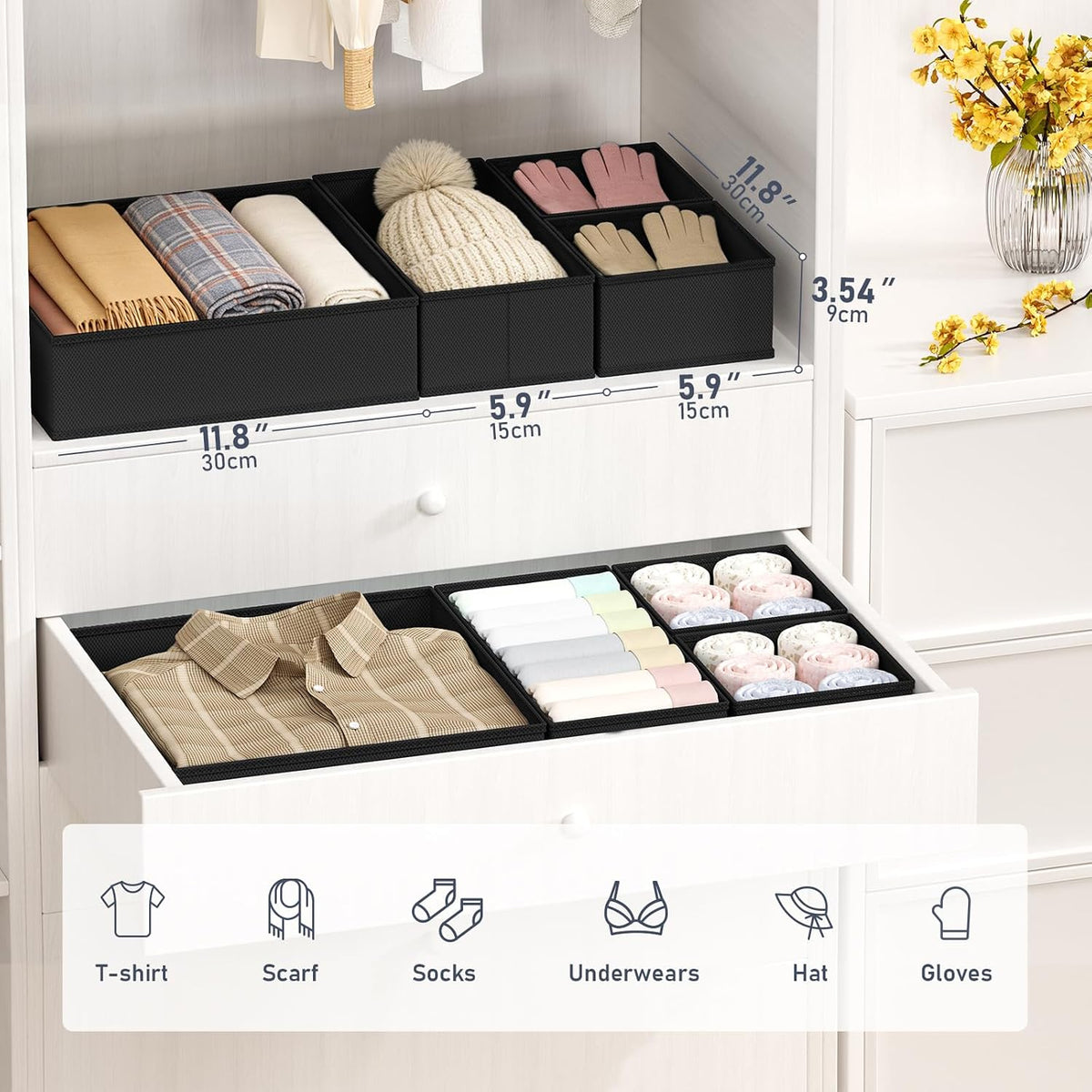 Drawer Organizer Clothes - Closet Drawer Organizer Bins for Baby Clothes Storage, Fabric Dresser Organizer for Nursery Bedroom, Foldable Small Drawer Dividers for Underwear Socks