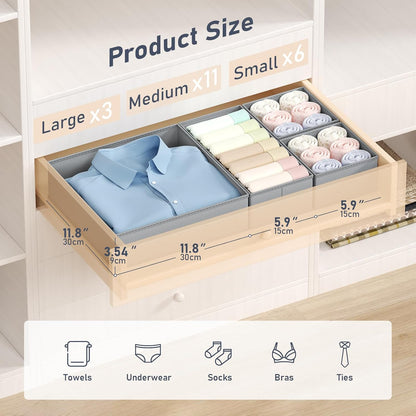 Drawer Organizer Clothes - Closet Drawer Organizer Bins for Baby Clothes Storage, Fabric Dresser Organizer for Nursery Bedroom, Foldable Small Drawer Dividers for Underwear Socks