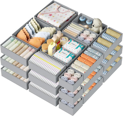 Drawer Organizer Clothes - Closet Drawer Organizer Bins for Baby Clothes Storage, Fabric Dresser Organizer for Nursery Bedroom, Foldable Small Drawer Dividers for Underwear Socks