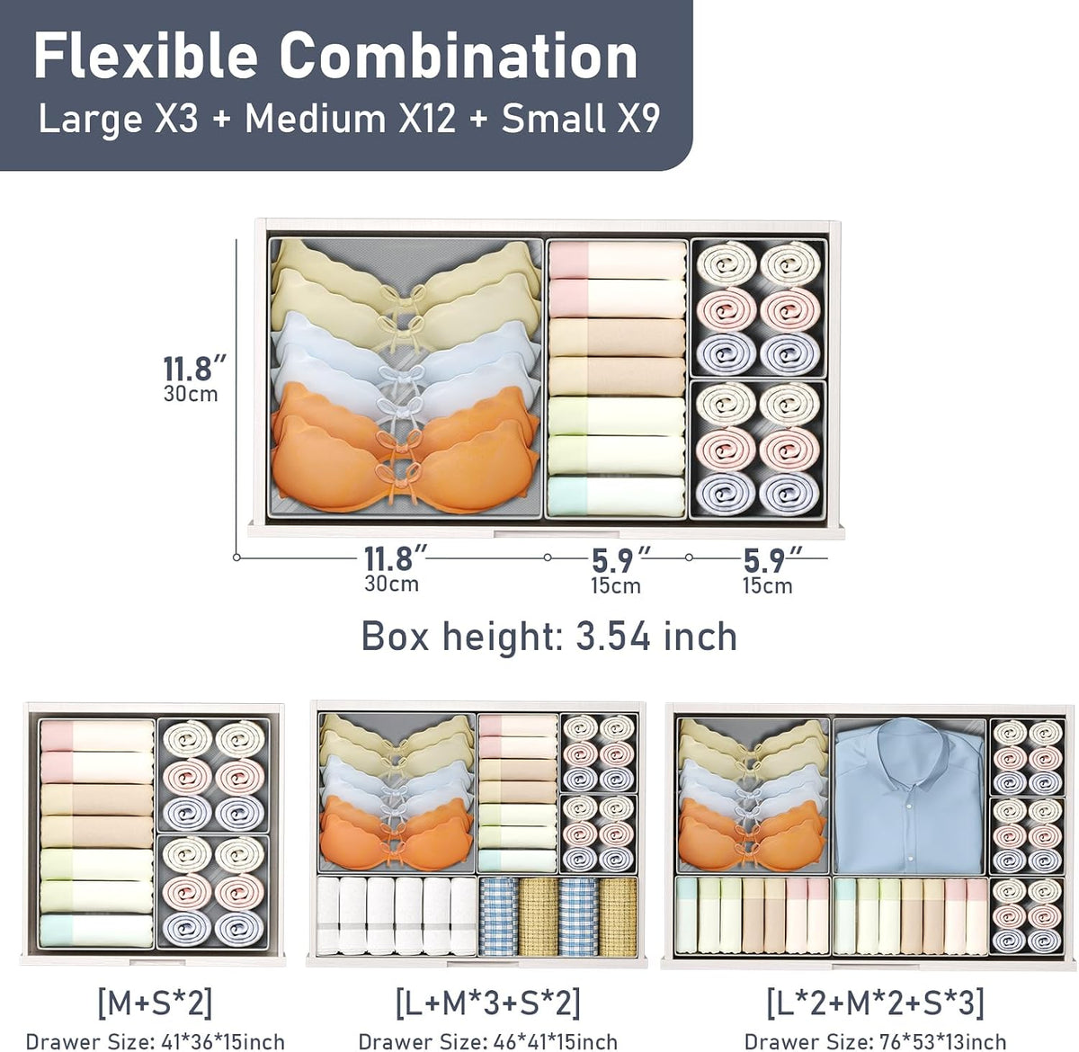 Drawer Organizer Clothes - Closet Drawer Organizer Bins for Baby Clothes Storage, Fabric Dresser Organizer for Nursery Bedroom, Foldable Small Drawer Dividers for Underwear Socks