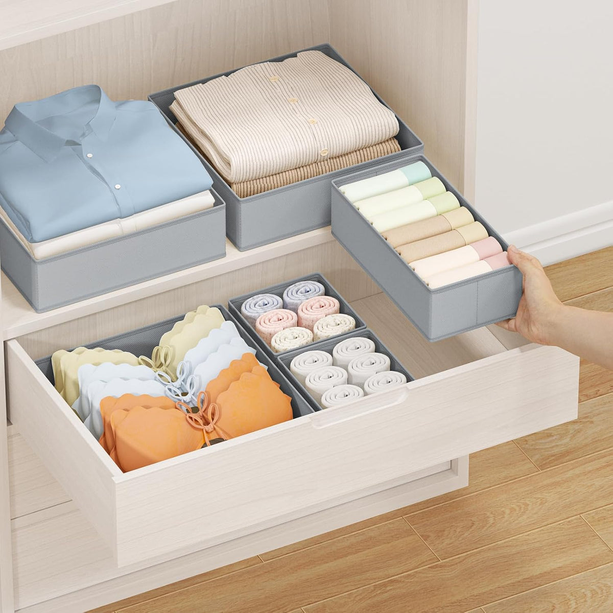 Drawer Organizer Clothes - Closet Drawer Organizer Bins for Baby Clothes Storage, Fabric Dresser Organizer for Nursery Bedroom, Foldable Small Drawer Dividers for Underwear Socks