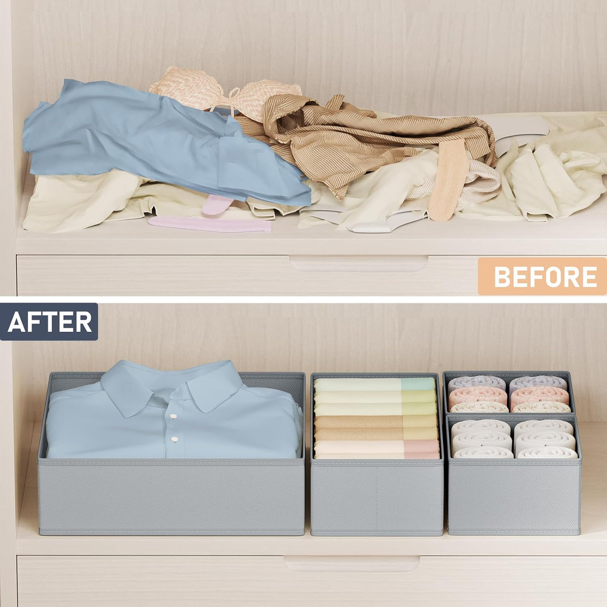 Drawer Organizer Clothes - Closet Drawer Organizer Bins for Baby Clothes Storage, Fabric Dresser Organizer for Nursery Bedroom, Foldable Small Drawer Dividers for Underwear Socks