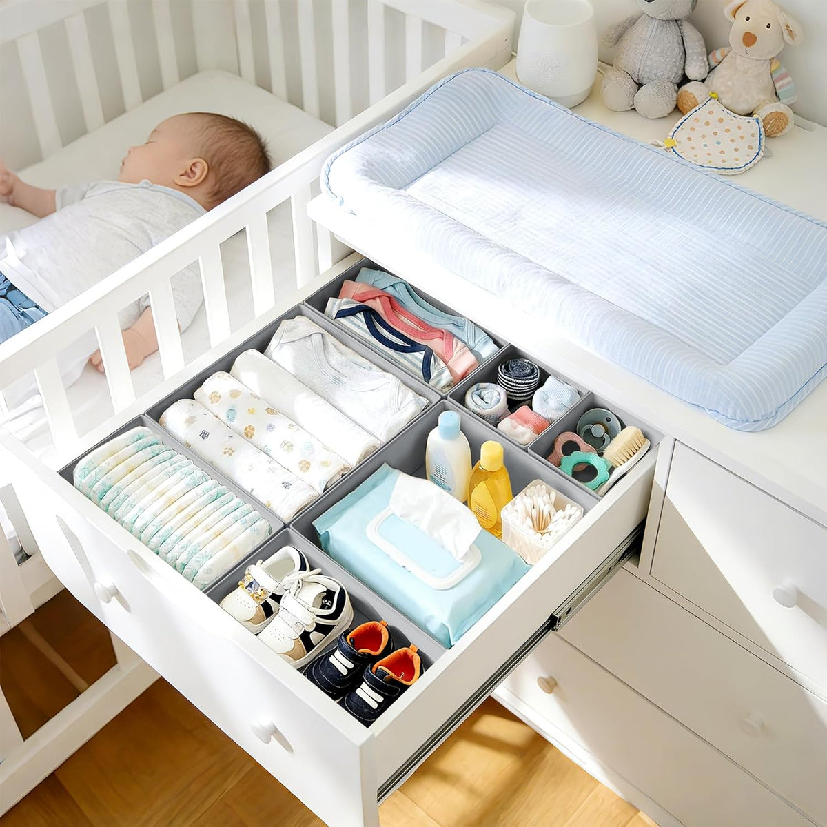 Drawer Organizer Clothes - Closet Drawer Organizer Bins for Baby Clothes Storage, Fabric Dresser Organizer for Nursery Bedroom, Foldable Small Drawer Dividers for Underwear Socks