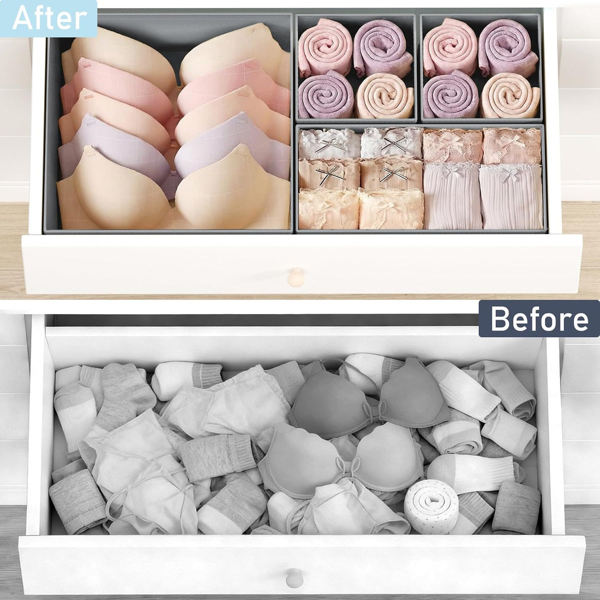 Drawer Organizer Clothes - Closet Drawer Organizer Bins for Baby Clothes Storage, Fabric Dresser Organizer for Nursery Bedroom, Foldable Small Drawer Dividers for Underwear Socks