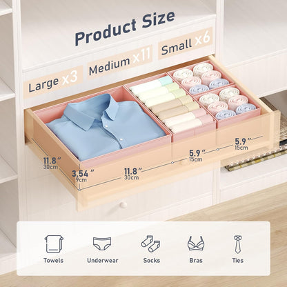 Drawer Organizer Clothes - Closet Drawer Organizer Bins for Baby Clothes Storage, Fabric Dresser Organizer for Nursery Bedroom, Foldable Small Drawer Dividers for Underwear Socks