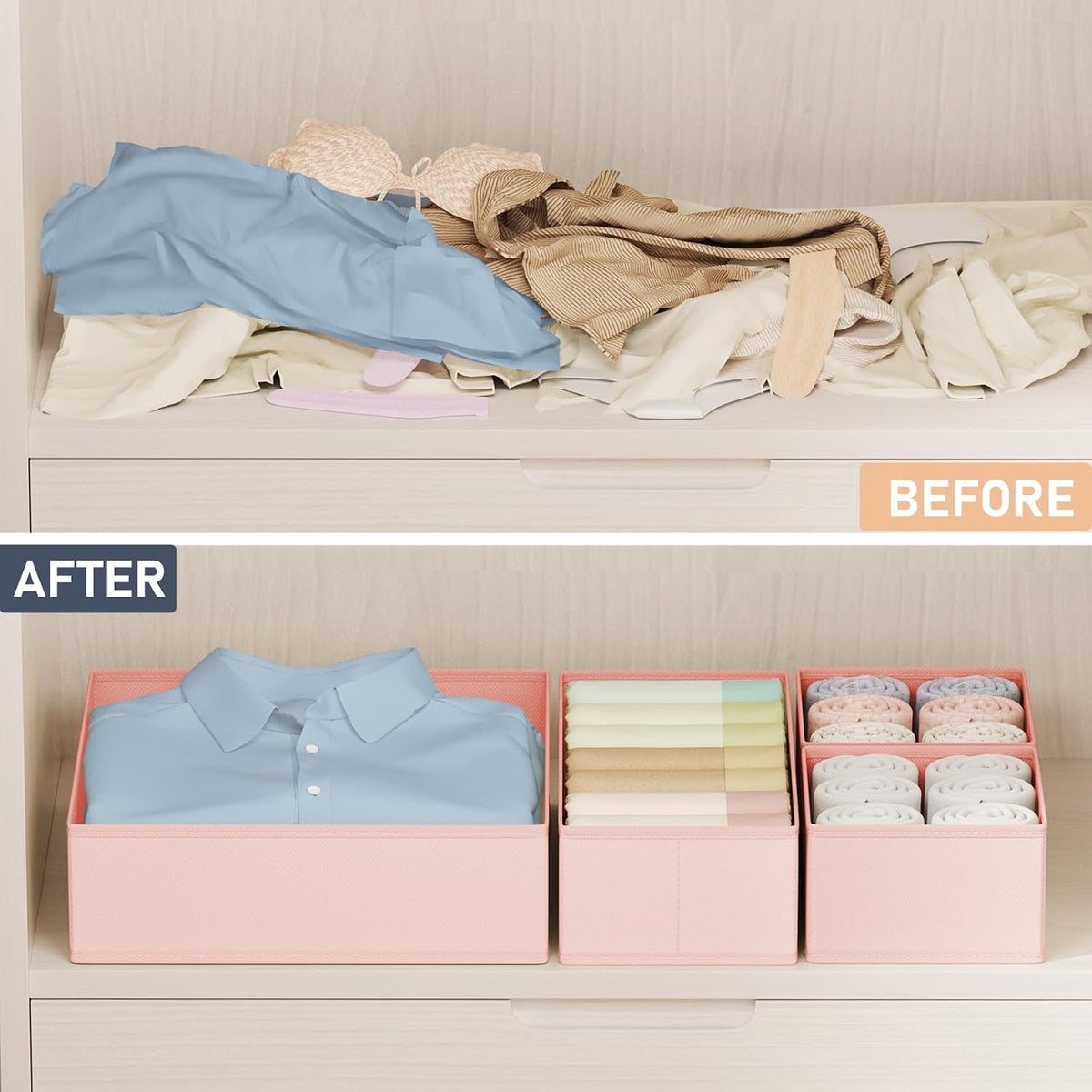 Drawer Organizer Clothes - Closet Drawer Organizer Bins for Baby Clothes Storage, Fabric Dresser Organizer for Nursery Bedroom, Foldable Small Drawer Dividers for Underwear Socks