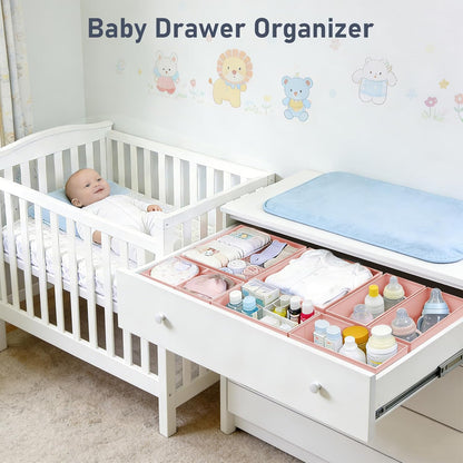 Drawer Organizer Clothes - Closet Drawer Organizer Bins for Baby Clothes Storage, Fabric Dresser Organizer for Nursery Bedroom, Foldable Small Drawer Dividers for Underwear Socks