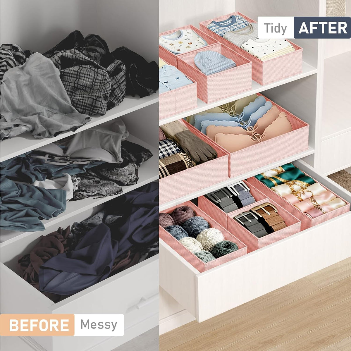 Drawer Organizer Clothes - Closet Drawer Organizer Bins for Baby Clothes Storage, Fabric Dresser Organizer for Nursery Bedroom, Foldable Small Drawer Dividers for Underwear Socks