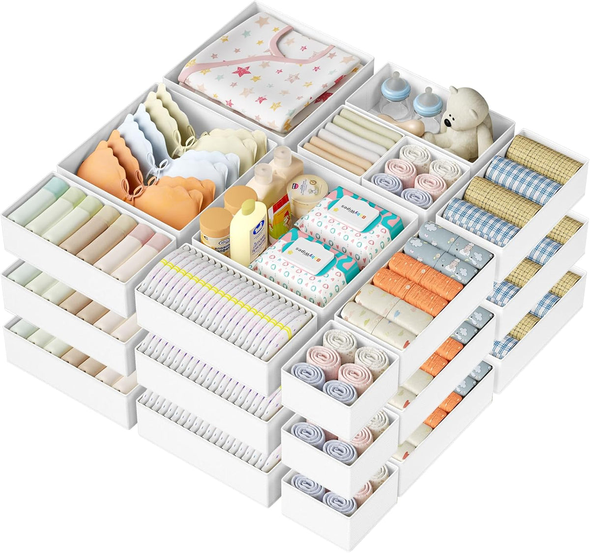 Drawer Organizer Clothes - Closet Drawer Organizer Bins for Baby Clothes Storage, Fabric Dresser Organizer for Nursery Bedroom, Foldable Small Drawer Dividers for Underwear Socks