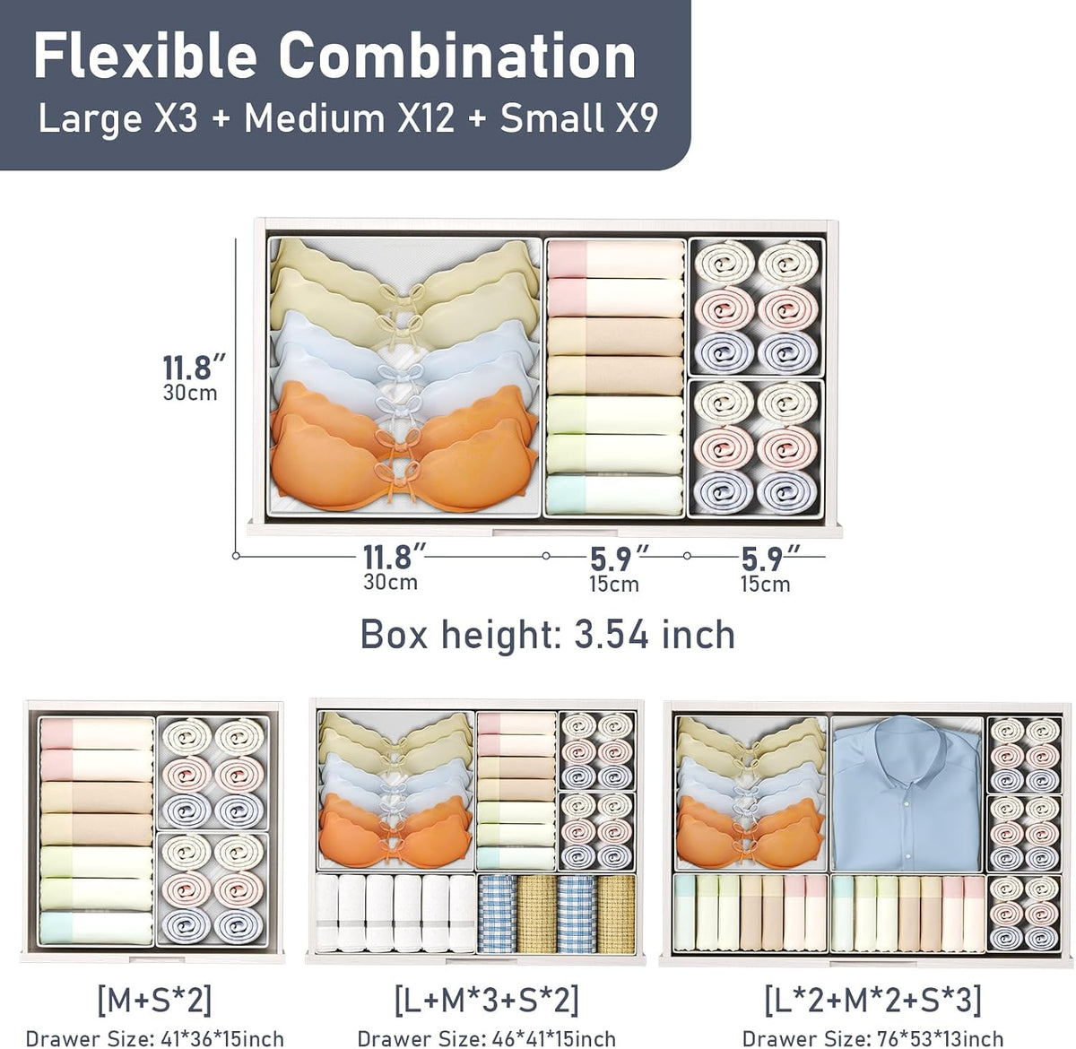 Drawer Organizer Clothes - Closet Drawer Organizer Bins for Baby Clothes Storage, Fabric Dresser Organizer for Nursery Bedroom, Foldable Small Drawer Dividers for Underwear Socks
